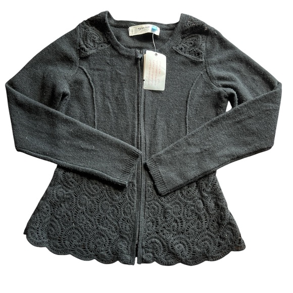 Sparrow Anthropologie Black Fitted Cardigan XS Crochet Detail NWT Wool Blend - Picture 1 of 6
